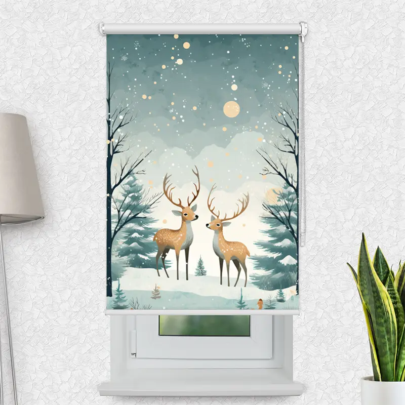 Motivrollo 'Rehe Im Winterwald' | Bis B 430 x H 440 cm