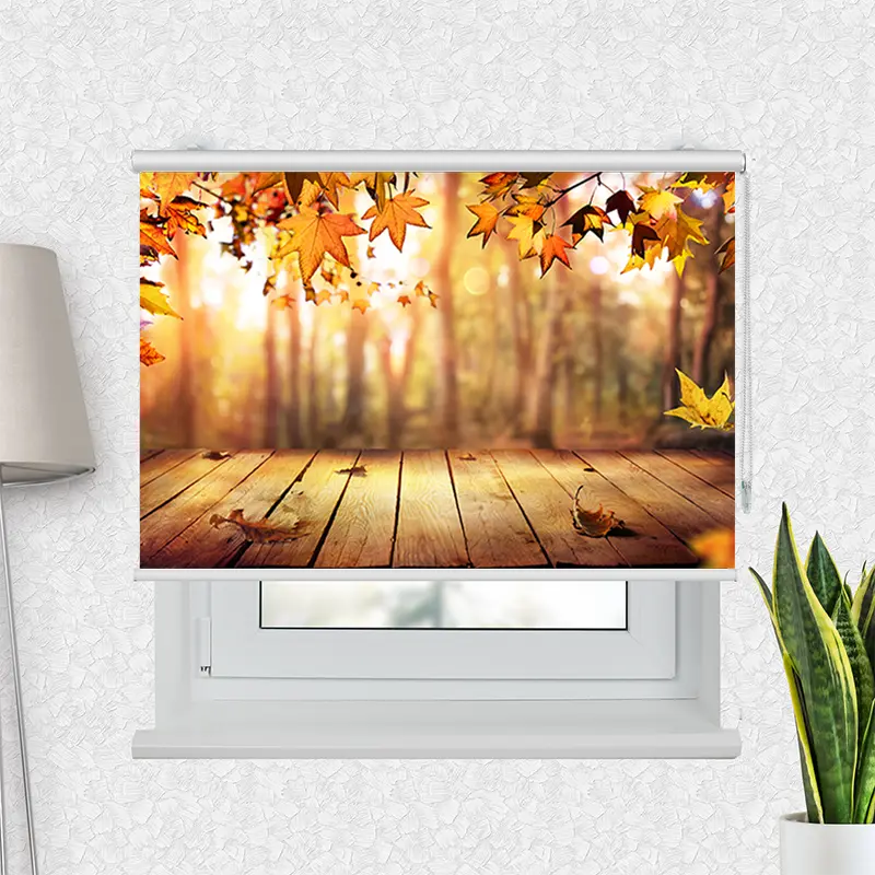 Motivrollo "Holzsteg Herbstlaub" | Bis B 430 x H 440 cm