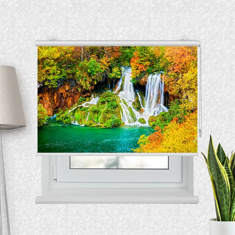 Motivrollo "Wasserfall Wald Im Herbst" | Bis B 430 x H 440 cm
