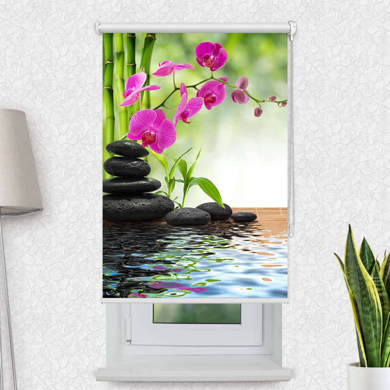 Fotorollo Schwarze Steine Orchidee