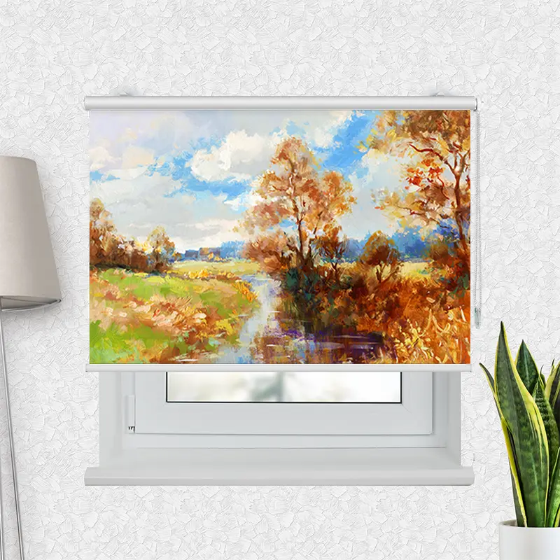 Motivrollo "Herbstlandschaft Aquarell" | Bis B 430 x H 440 cm