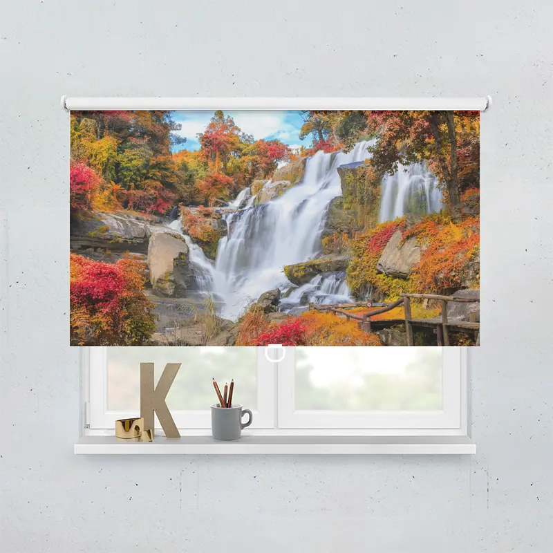 Spring Rollo Motiv Herbstwald Mit Wasserfall