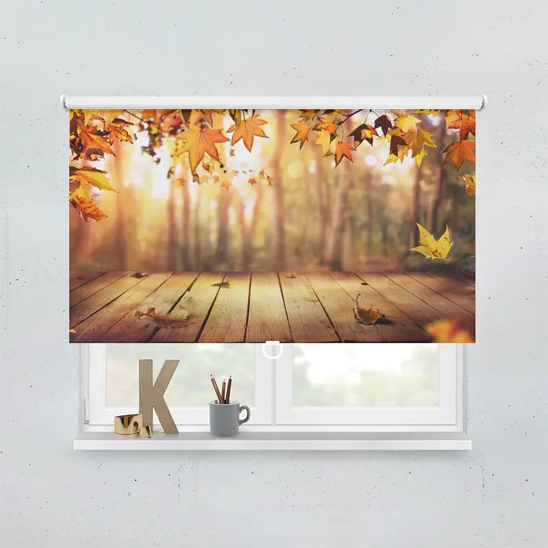 Spring Rollo Motiv Holzsteg Herbstlaub