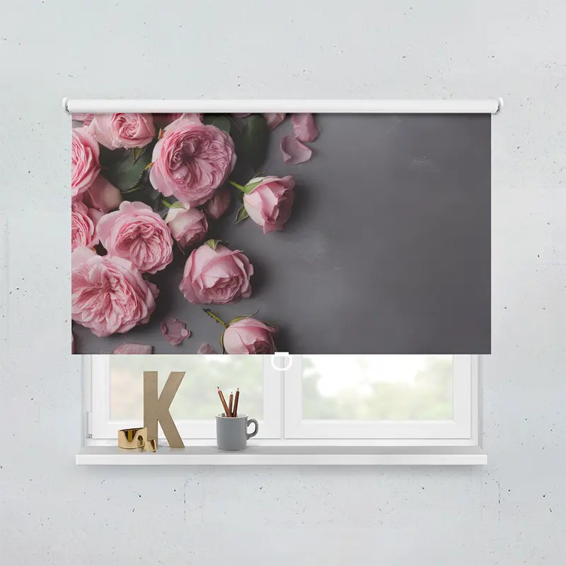 Spring Rollo Motiv Rosen Pink Hintergrund Grau