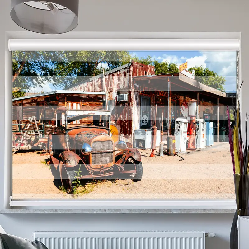 Doppelrollo Kassette Verlassene Tankstelle An Der Route 66