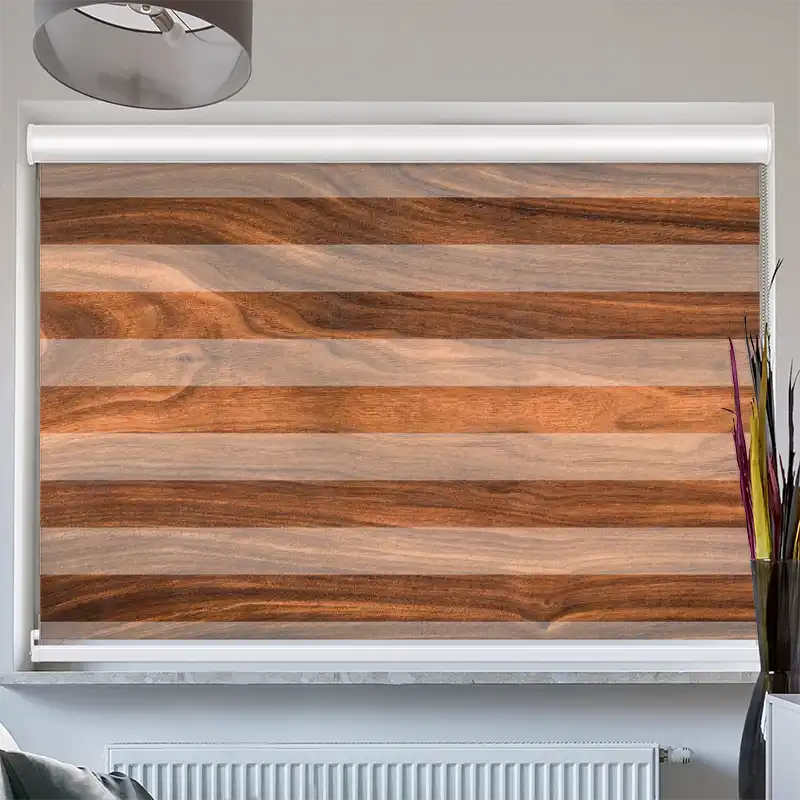 Doppelrollo Kassette Walnuss Holzplanke