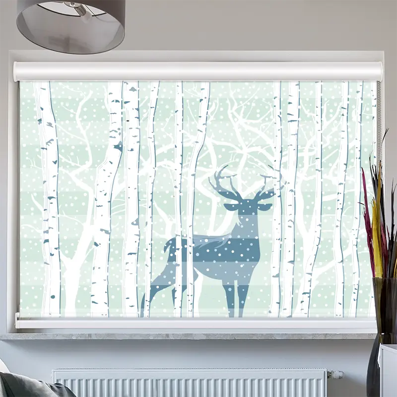 Doppelrollo mit Kassette "Hirsch Im Wald"