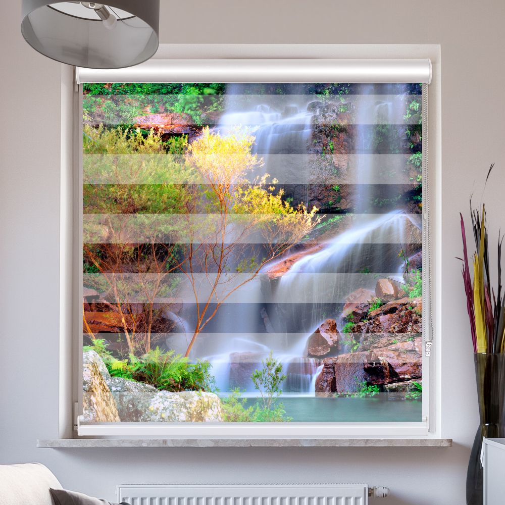 Doppelrollo mit Kassette Wasserfall im Wald