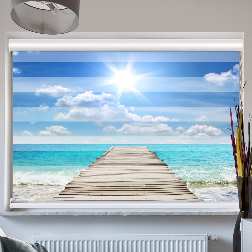 Doppelrollo mit Kassette Steg ins Meer