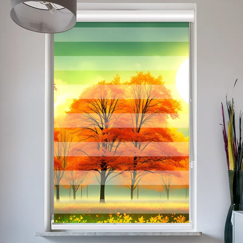 Doppelrollo mit Kassette "Herbstwald Sonnenschein"