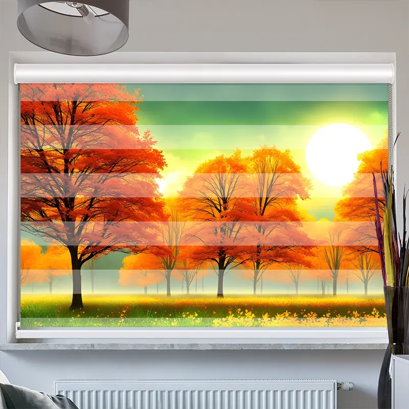 Doppelrollo mit Kassette "Herbstwald Sonnenschein"
