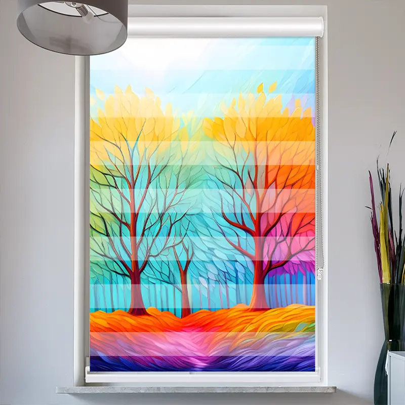 Doppelrollo mit Kassette "Herbstwald Kunst"