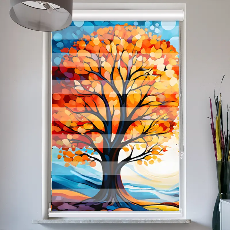 Doppelrollo mit Kassette "Baeume Im Herbst Gemaelde"