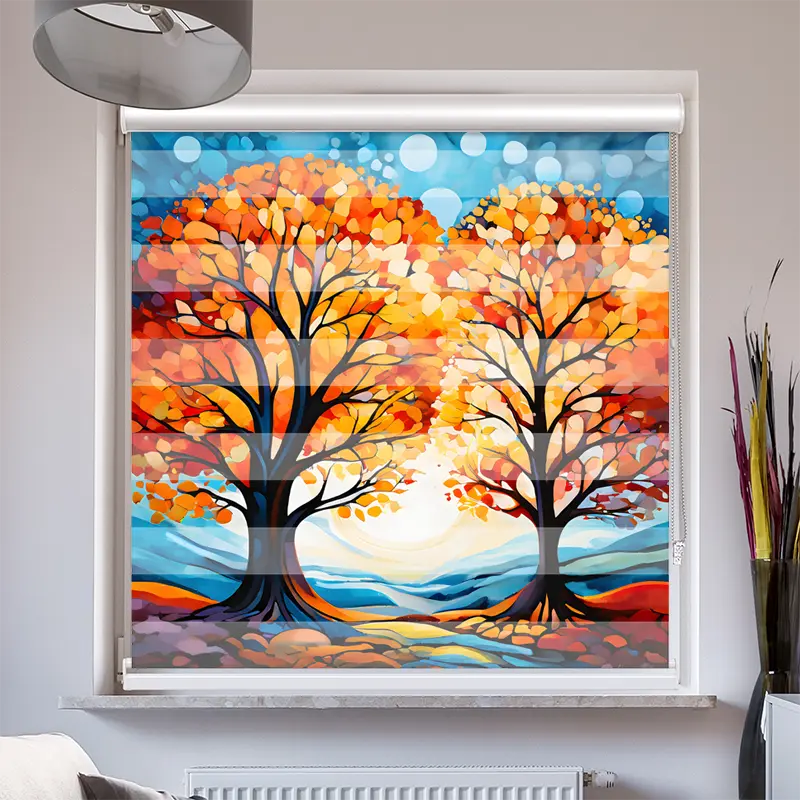 Doppelrollo mit Kassette "Baeume Im Herbst Gemaelde"