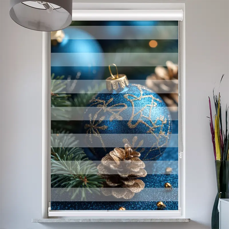 Doppelrollo mit Kassette "Blaue Weihnachtskugeln"