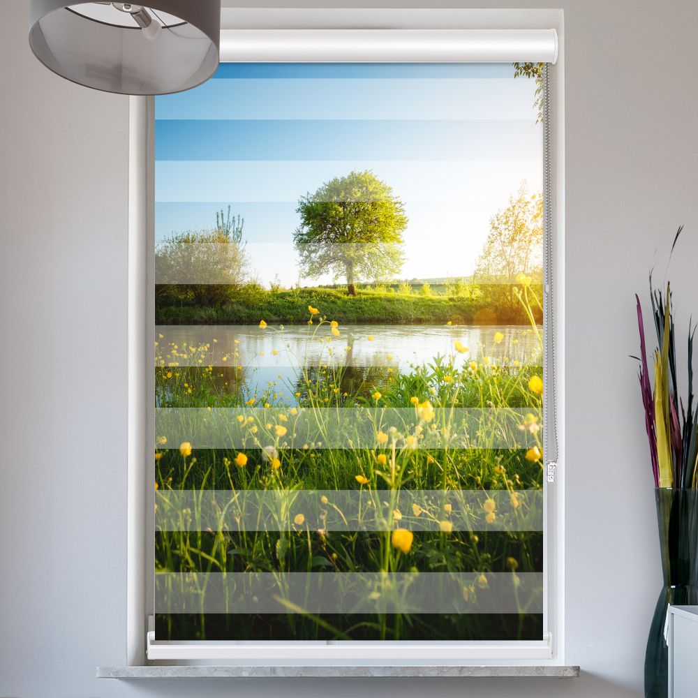 Doppellrollo mit Kassette Motiv 'Schoener Baum Auf Wiese'