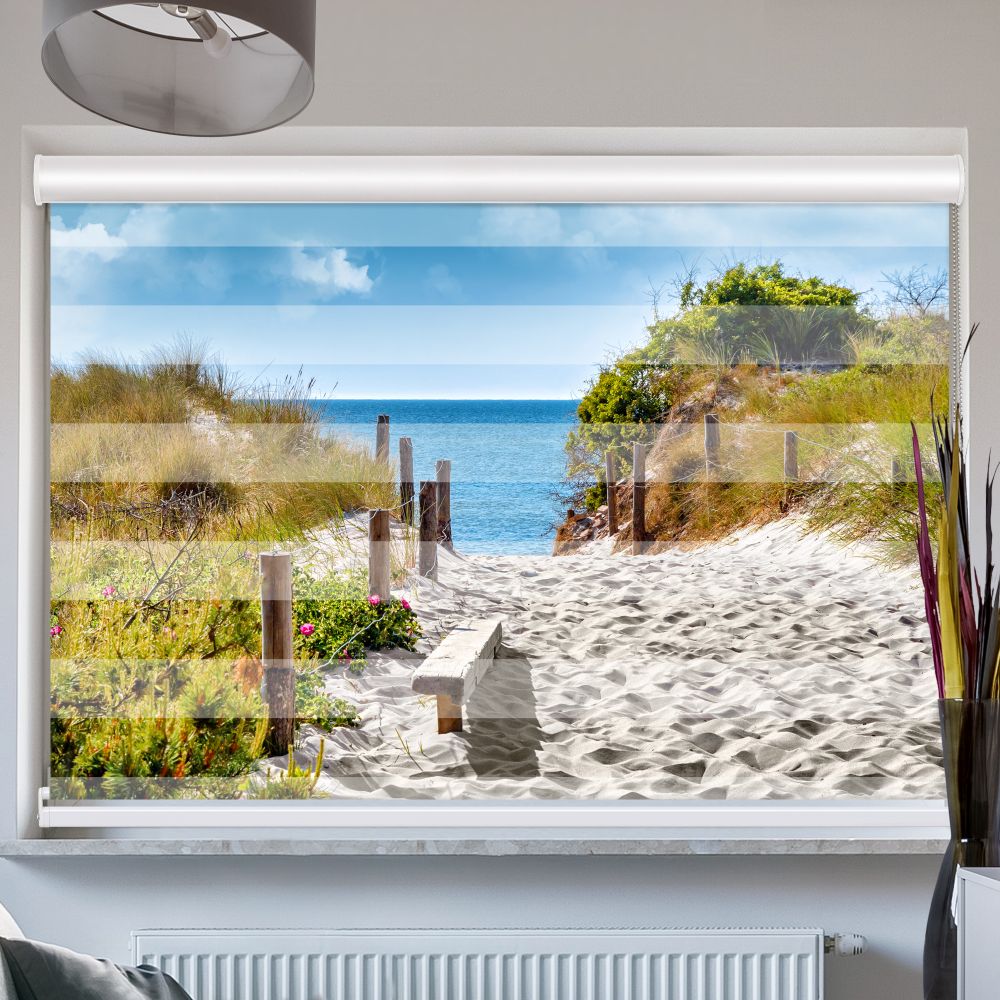 Doppelrollo mit Kassette Weg zum Strand