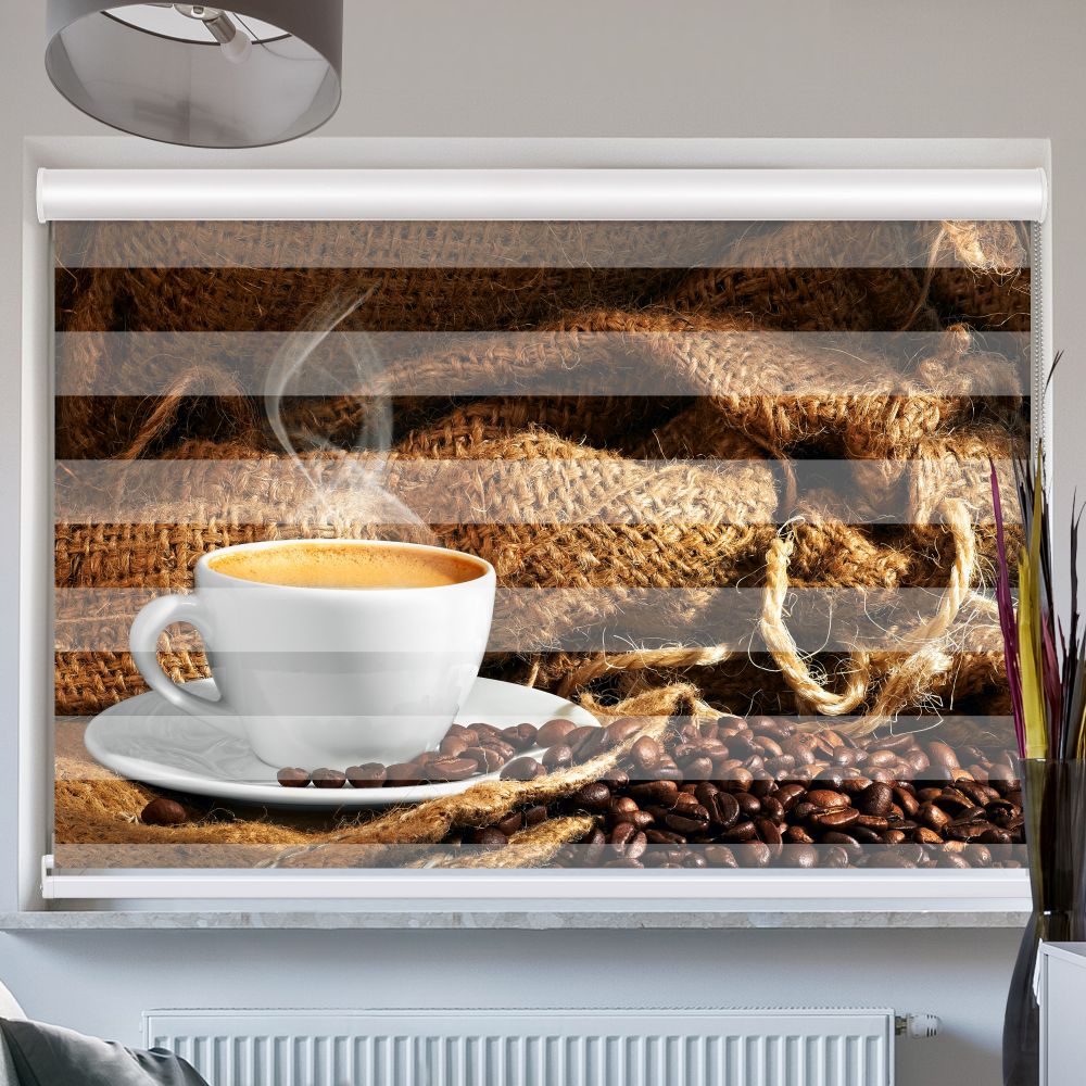 Doppelrollo mit Kassette Kaffeetasse Bohnen