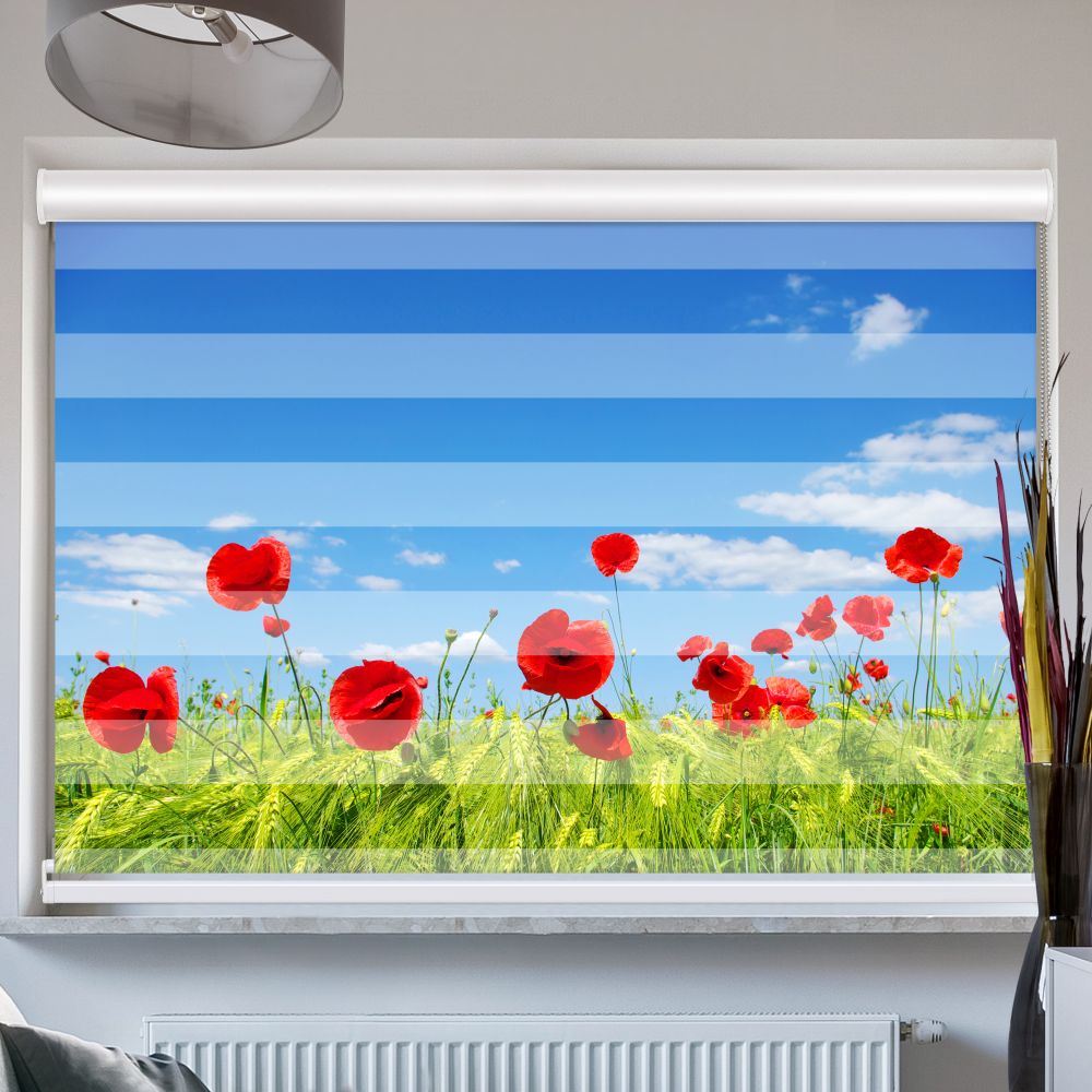 Doppelrollo mit Kassette Mohnblumen Wiese