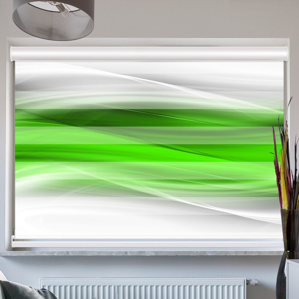 Doppelrollo mit Kassette Wellen Gruen Grau