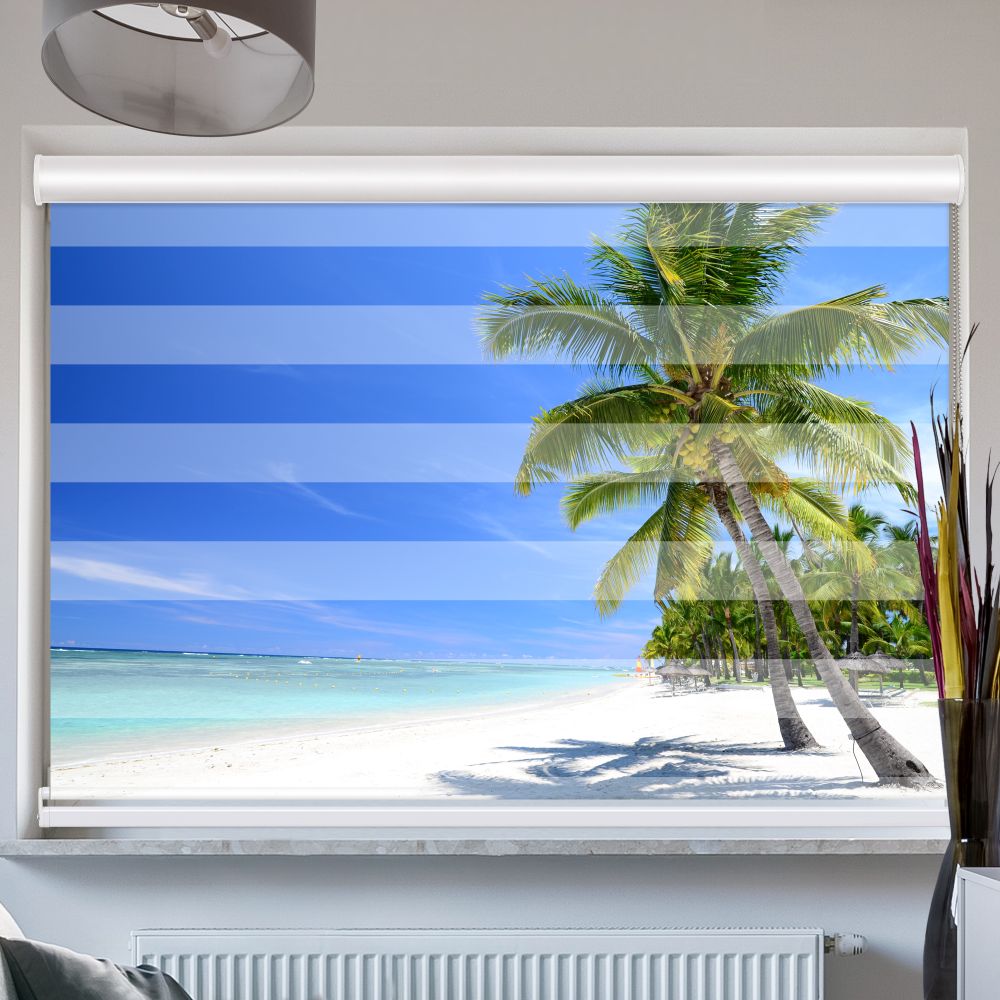 Doppelrollo mit Kassette Meer Palmen Strand