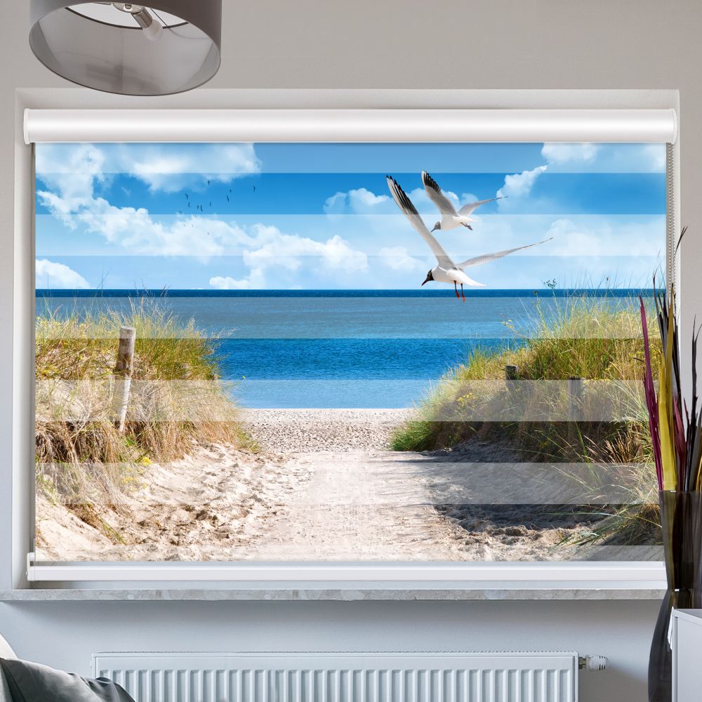 Doppelrollo mit Kassette Duene Meer Moewen