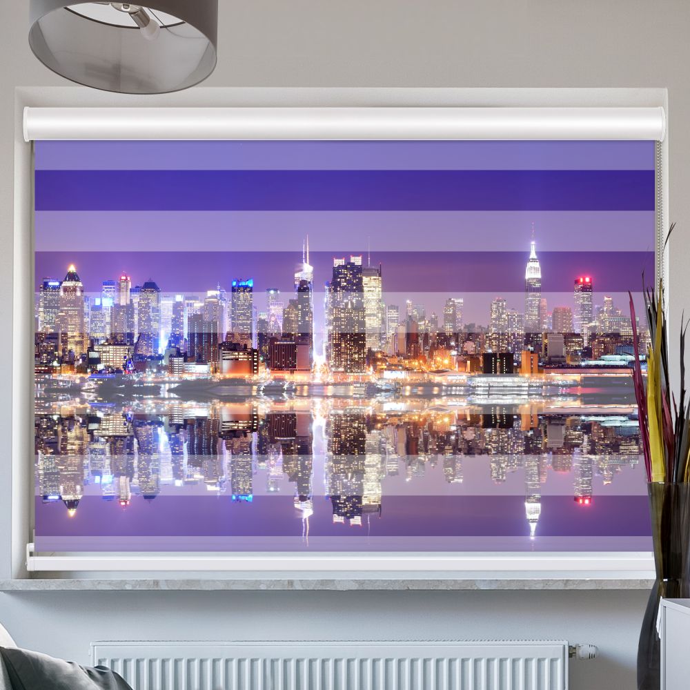 Doppelrollo mit Kassette Skyline Manhatten Nacht