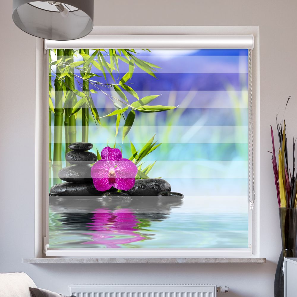 Doppelrollo mit Kassette Spa Orchidee Steine