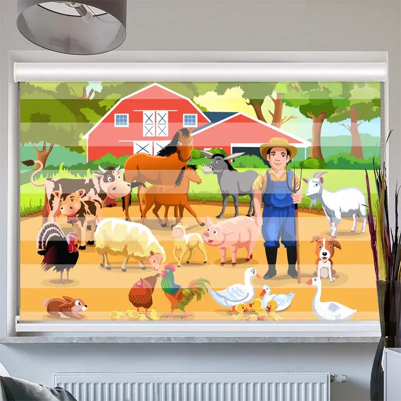 Doppelrollo mit Kassette Bauer mit Seinen Tieren