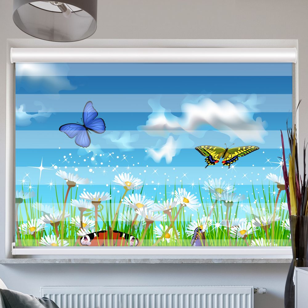 Doppelrollo mit Kassette Schmetterlinge Wiese