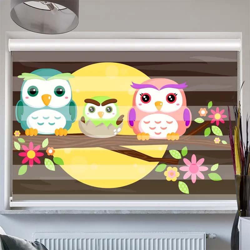 Doppelrollo mit Kassette Eulen