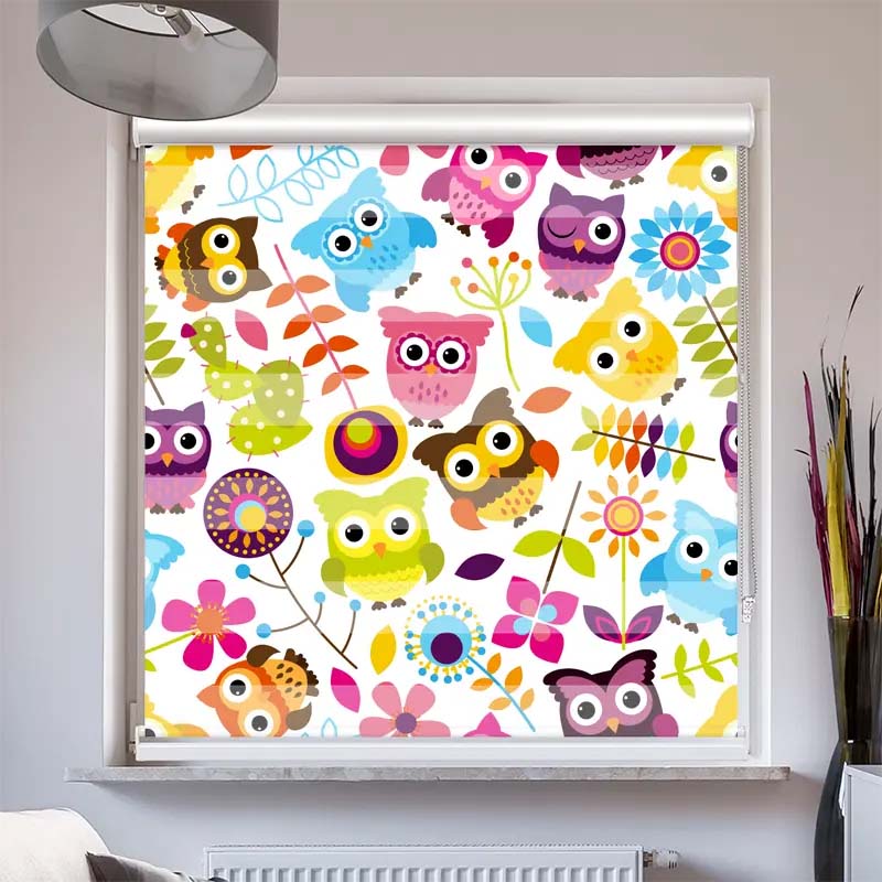 Doppelrollo mit Kassette Eulen Grafik