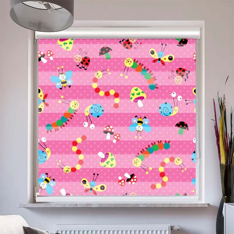 Doppelrollo mit Kassette Raupen und Schmetterlinge