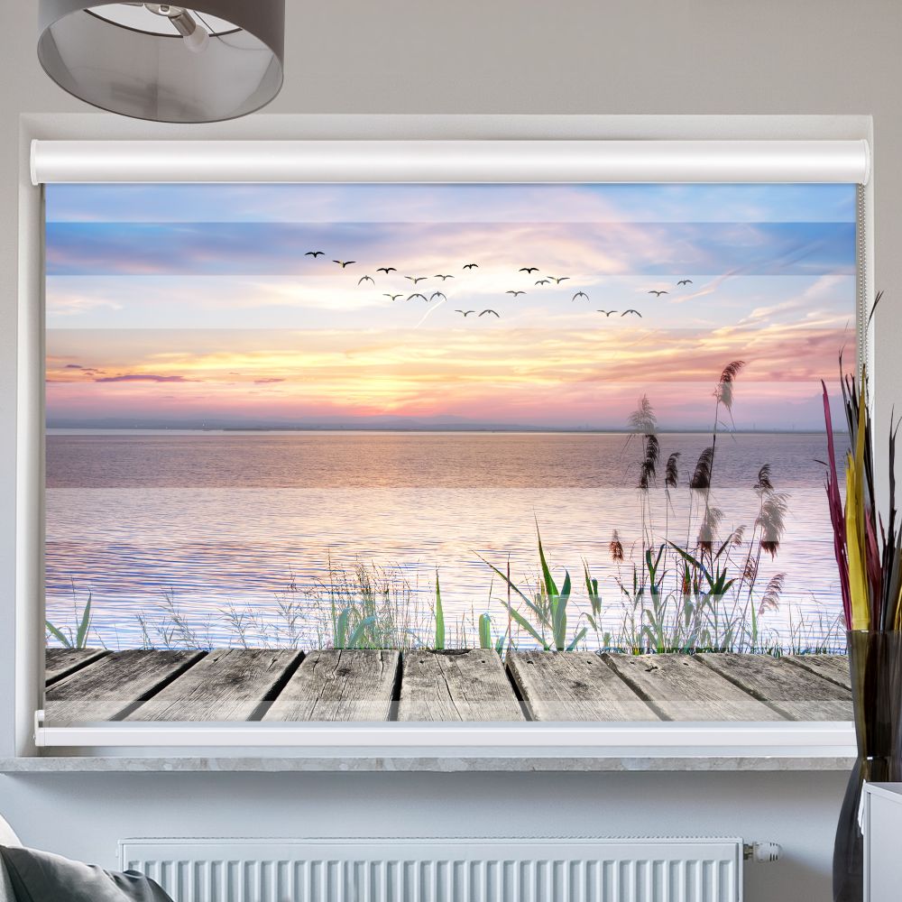 Doppelrollo mit Kassette See Steg Schilf