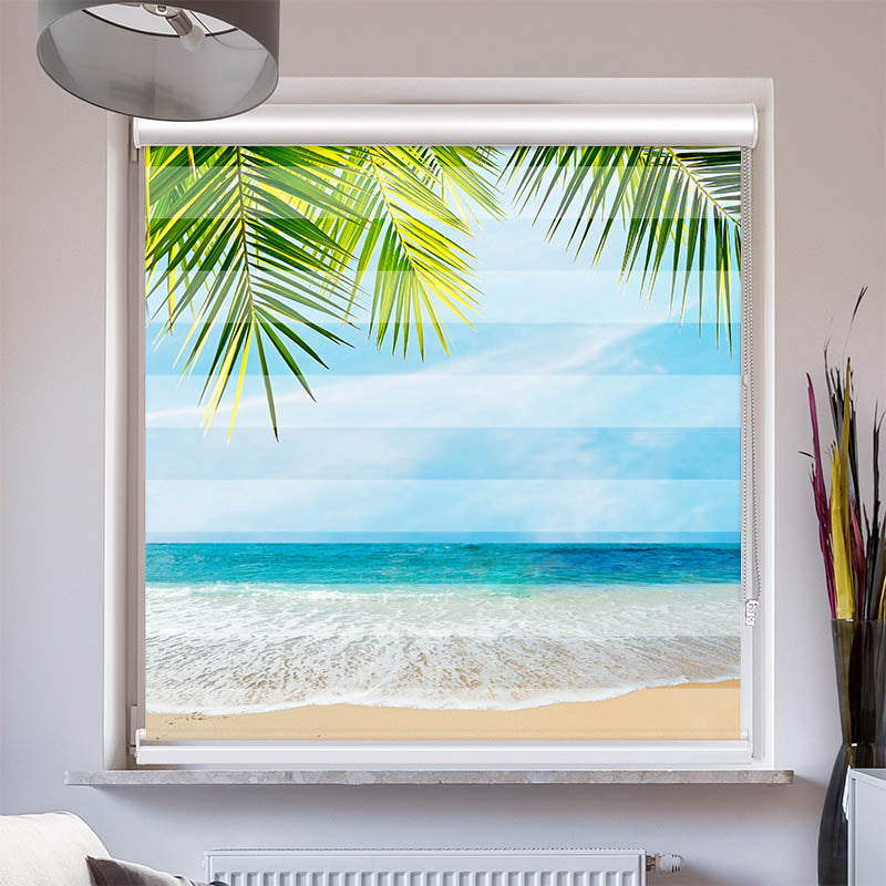 Doppelrollo mit Kassette Palmenblaetter Meer