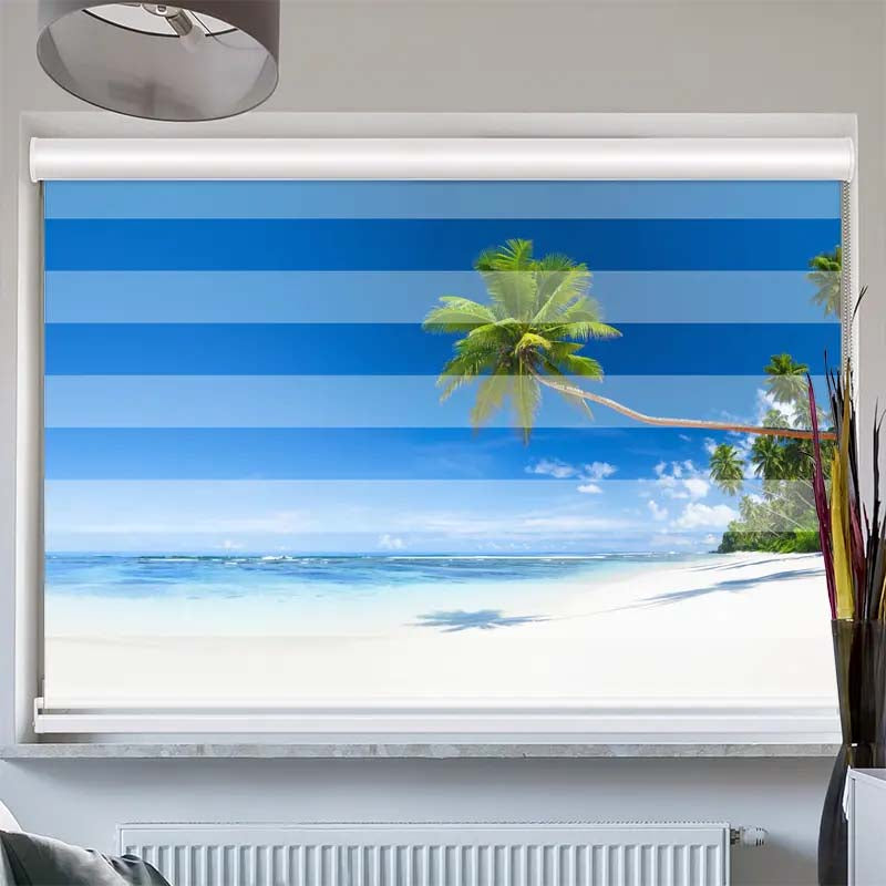 Doppelrollo mit Kassette Traumstrand mit Palmen