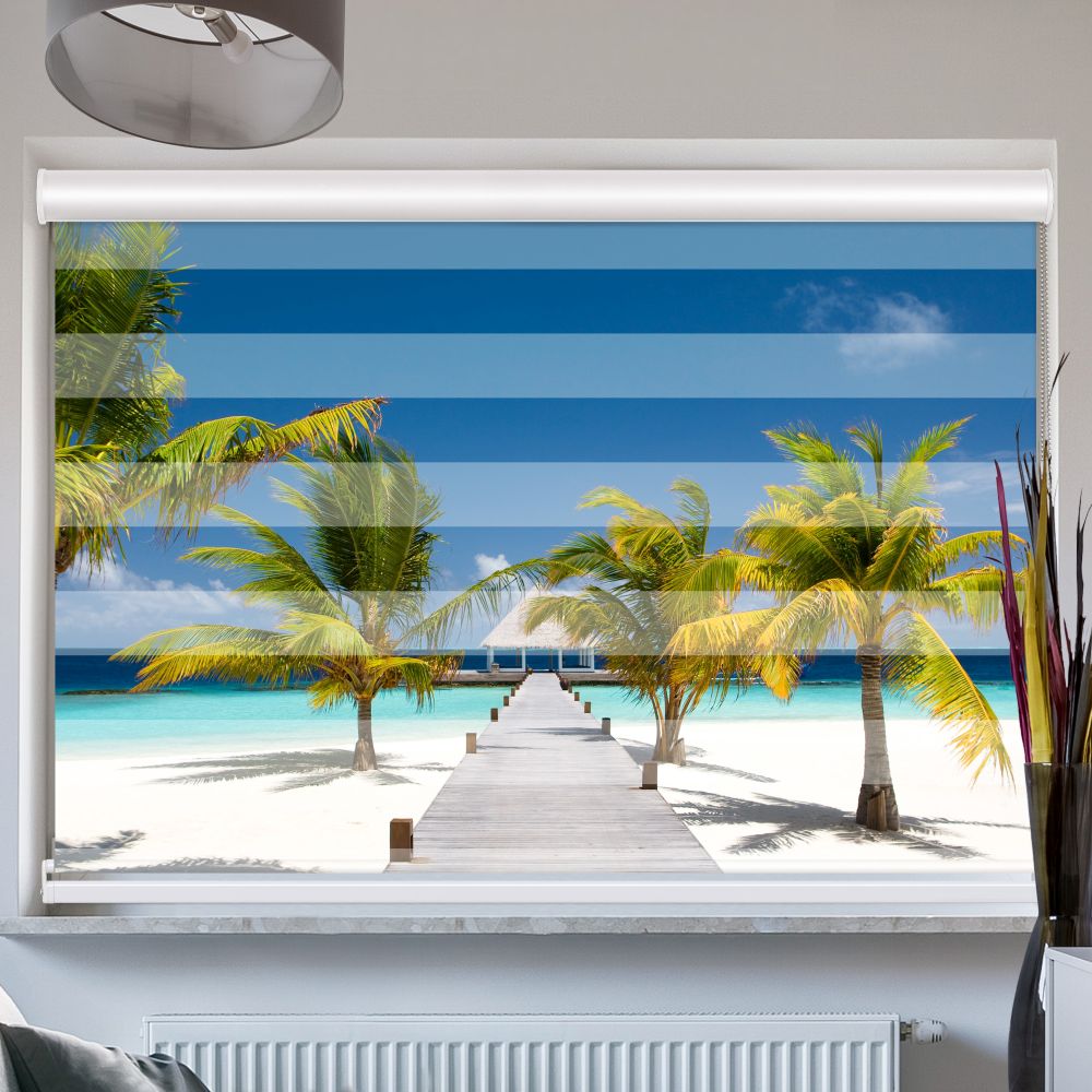 Doppelrollo mit Kassette Malediven Strand Palmen