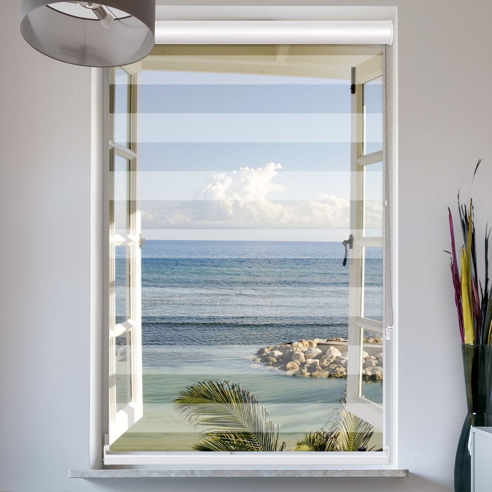 Doppelrollo mit Kassette Fenster Meerblick