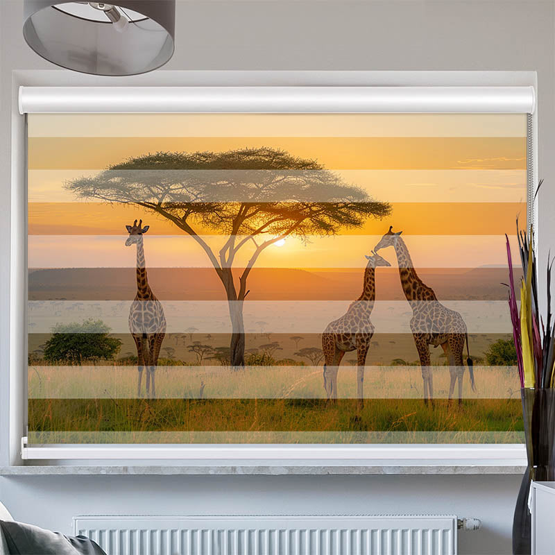 Doppelrollo mit Kassette Afrika Giraffen Savanne