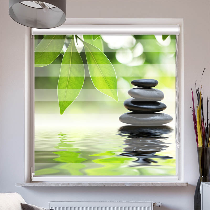 Doppelrollo mit Kassette Schwarze Steine