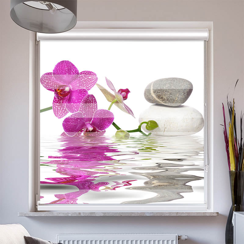 Doppelrollo mit Kassette Wasser Orchidee Steine