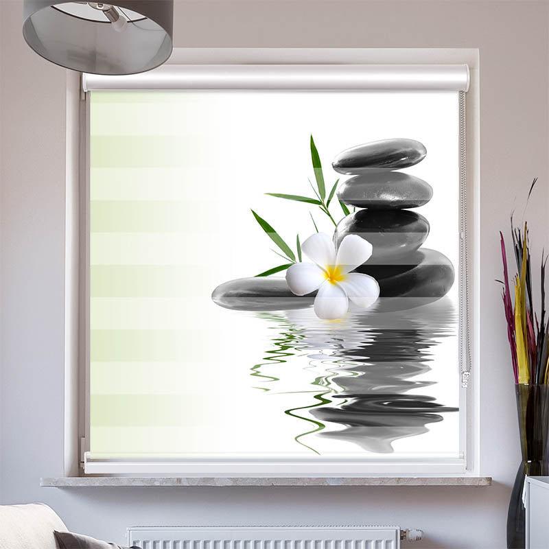 Doppelrollo mit Kassette Frangipani Steinturm Wasser