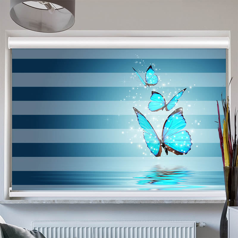 Doppelrollo mit Kassette Blaue Schmetterlinge