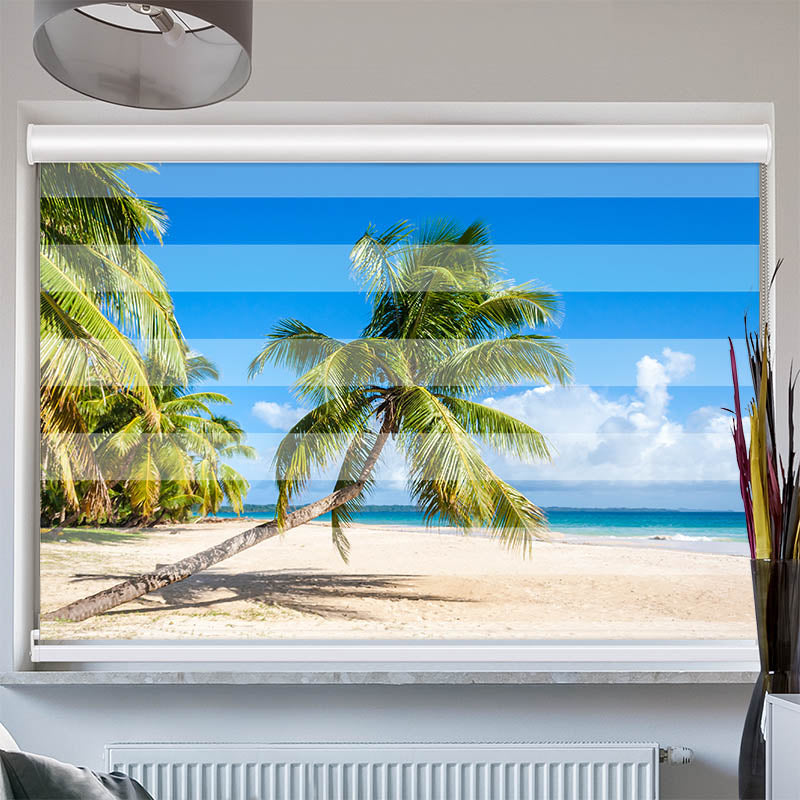 Doppelrollo mit Kassette Palme Meer Urlaub