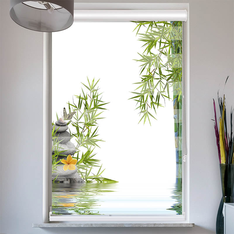 Doppelrollo mit Kassette Bambus Schmetterling Steine