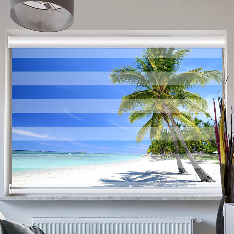 Doppelrollo mit Kassette Meer Palmen Strand