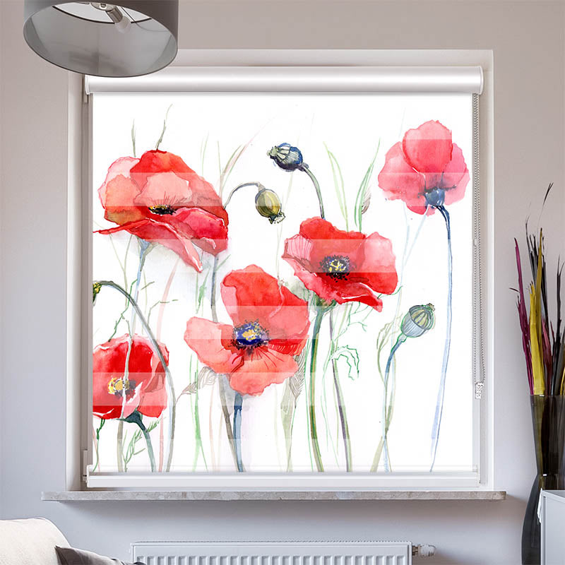 Doppelrollo mit Kassette Mohnblumen Gemaelde