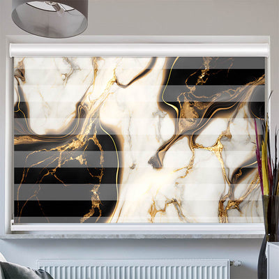 Doppelrollo mit Kassette Abstrakt Marmor Weiss Schwarz