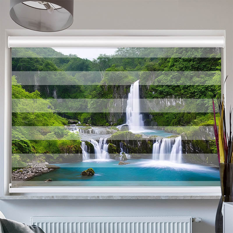 Doppelrollo mit Kassette Wasserfall im Wald