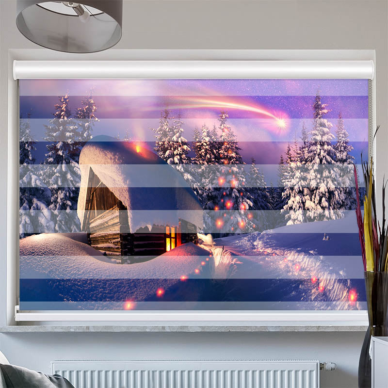 Doppelrollo mit Kassette Schneehuette Winterlandschaft